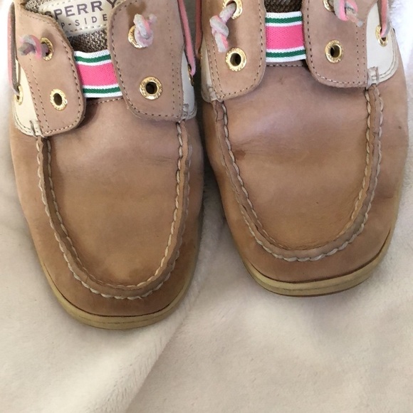 Sperry Top-sider boat shoes preppy size 9.5 women’s tan pink green - Picture 5 of 10